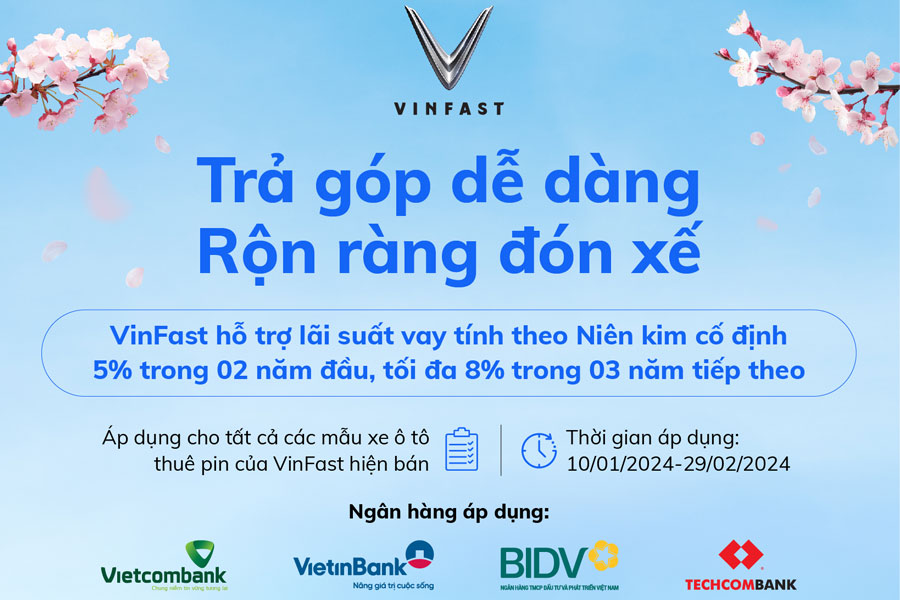 Ưu đãi lãi suất ô tô điện VinFast đầu năm 2024
