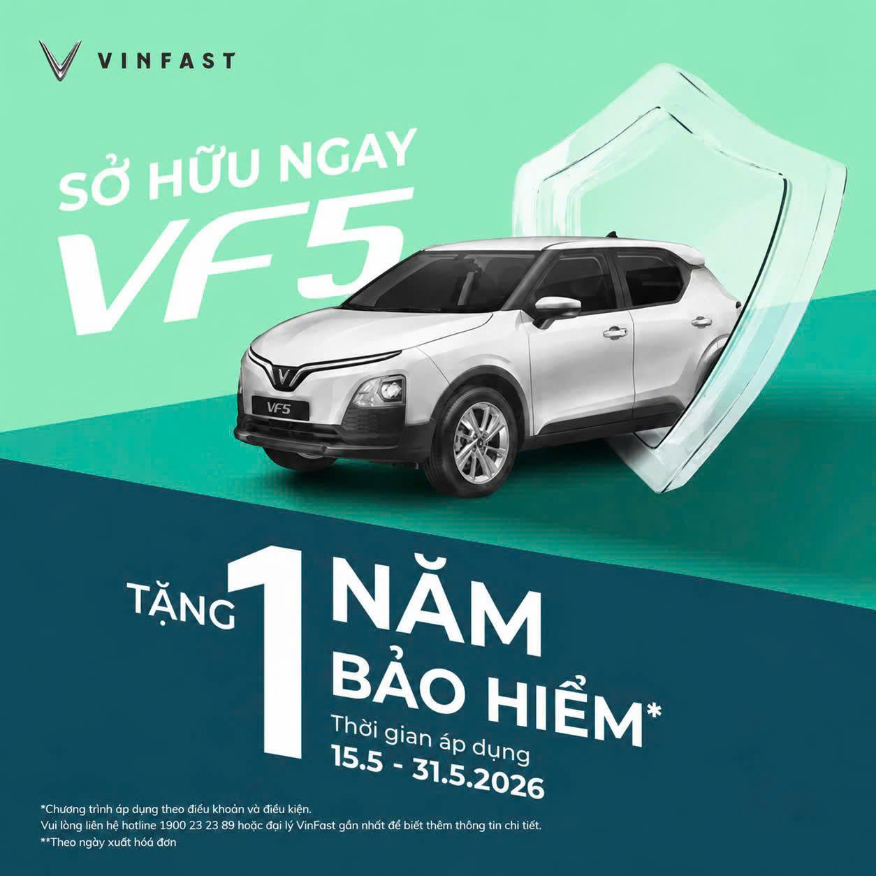 Khuyến mãi VinFast VF5 tháng 05/2026 — tặng 1 năm bảo hiểm, áp dụng 15.5–31.5.2026